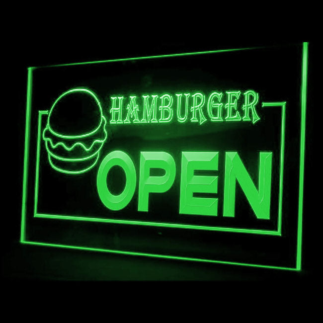 110065 OPEN Hamburger Fast Food Shop Cafe Home Decor Open Display illuminated Night Light Neon Sign 16 Color By Remote