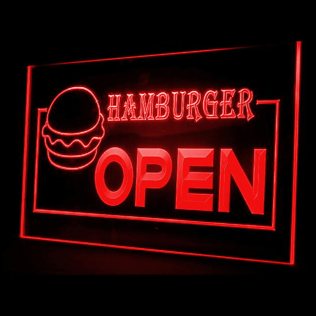 110065 OPEN Hamburger Fast Food Shop Cafe Home Decor Open Display illuminated Night Light Neon Sign 16 Color By Remote