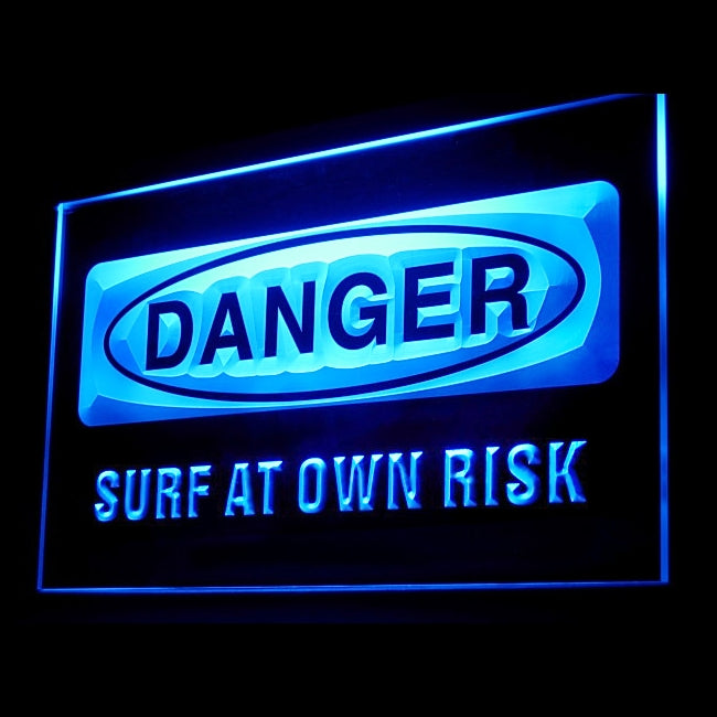 120087 Danger Surf At Own Risk Caution Shop Home Decor Open Display illuminated Night Light Neon Sign 16 Color By Remote