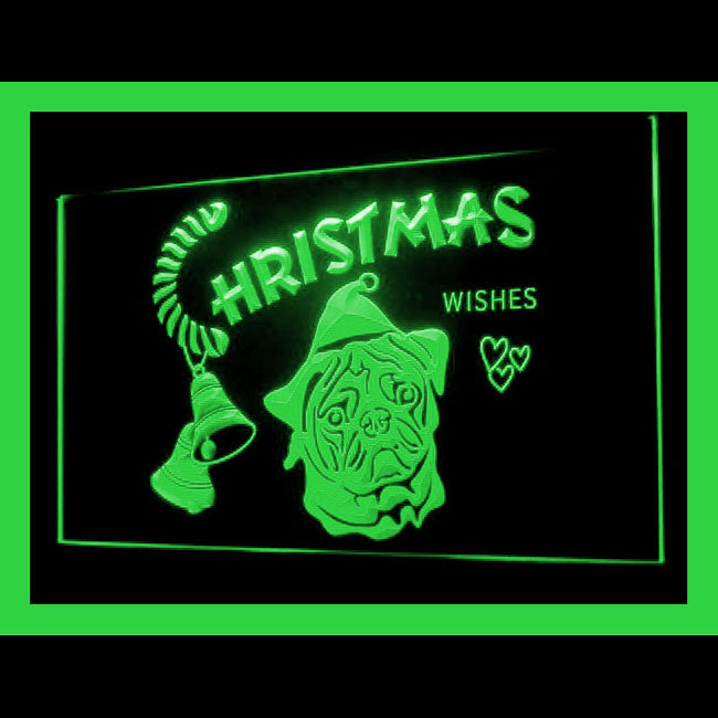 150056 Pug Dog Christmas Pets Shop Home Decor Open Display illuminated Night Light Neon Sign 16 Color By Remote