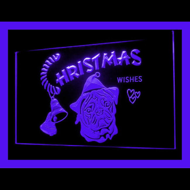 150056 Pug Dog Christmas Pets Shop Home Decor Open Display illuminated Night Light Neon Sign 16 Color By Remote
