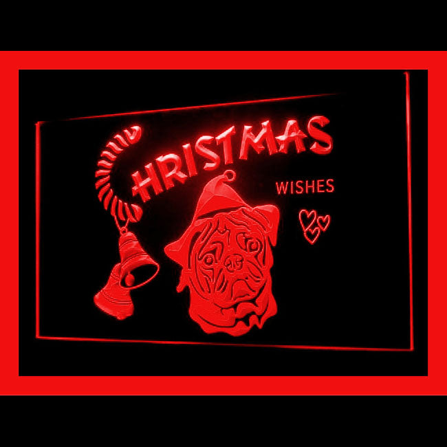 150056 Pug Dog Christmas Pets Shop Home Decor Open Display illuminated Night Light Neon Sign 16 Color By Remote