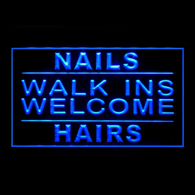160130 Nails Walk In Welcome Hair Shop Home Decor Open Display illuminated Night Light Neon Sign 16 Color By Remote