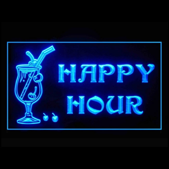 170159 Happy Hour Bar Home Decor Open Display illuminated Night Light Neon Sign 16 Color By Remote