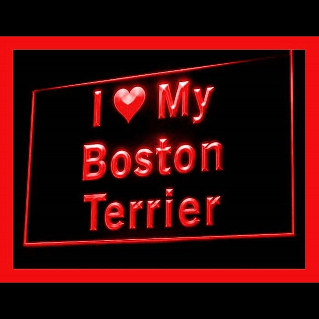 210103 I Love My Boston Terrier Pets Shop Home Decor Open Display illuminated Night Light Neon Sign 16 Color By Remote