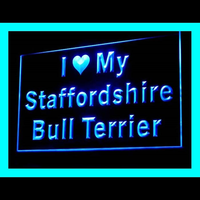 210125 I Love My Staffordshire Bull Terrier Pets Home Decor Open Display illuminated Night Light Neon Sign 16 Color By Remote