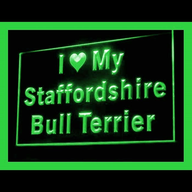 210125 I Love My Staffordshire Bull Terrier Pets Home Decor Open Display illuminated Night Light Neon Sign 16 Color By Remote