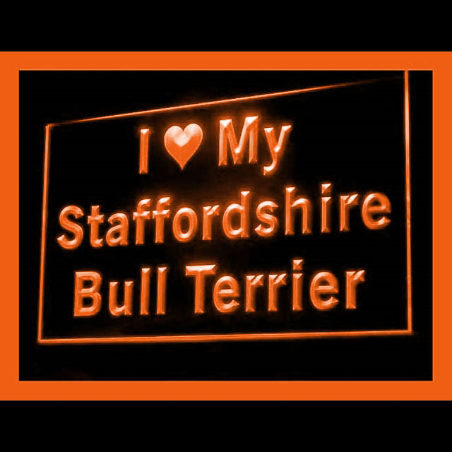 210125 I Love My Staffordshire Bull Terrier Pets Home Decor Open Display illuminated Night Light Neon Sign 16 Color By Remote