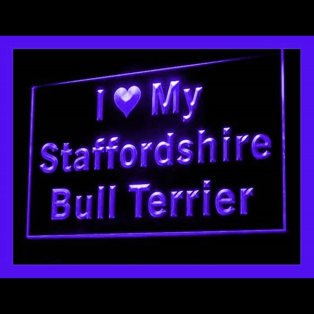 210125 I Love My Staffordshire Bull Terrier Pets Home Decor Open Display illuminated Night Light Neon Sign 16 Color By Remote