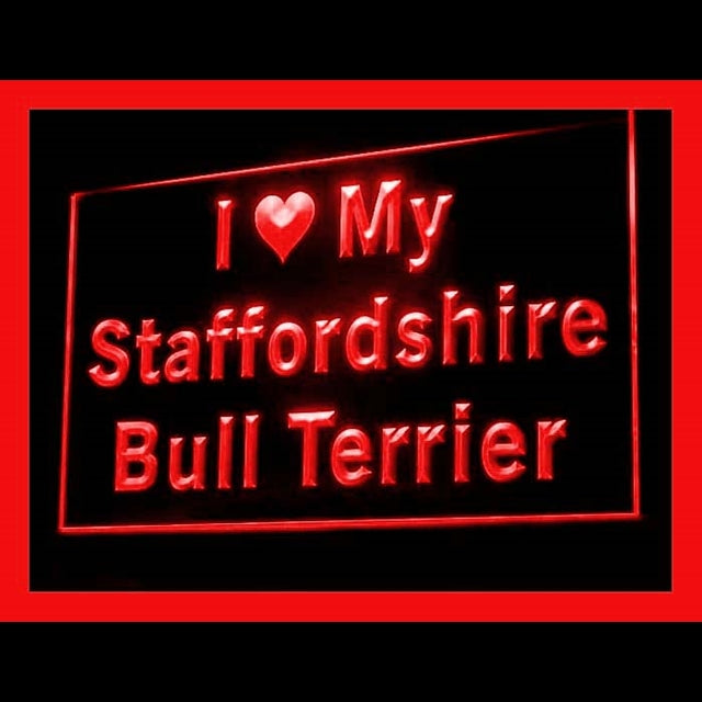 210125 I Love My Staffordshire Bull Terrier Pets Home Decor Open Display illuminated Night Light Neon Sign 16 Color By Remote
