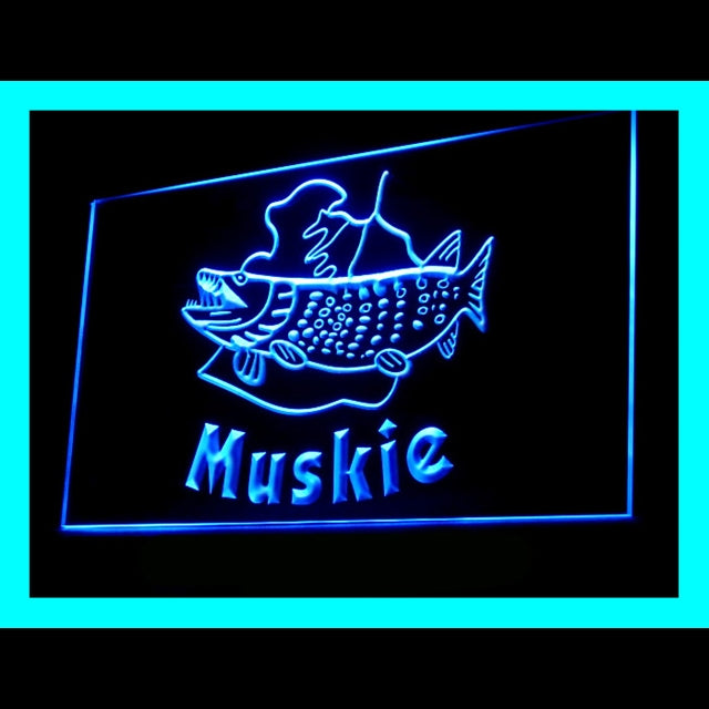 210146 Muskie Fish Fishing Home Decor Shop Home Decor Open Display illuminated Night Light Neon Sign 16 Color By Remote