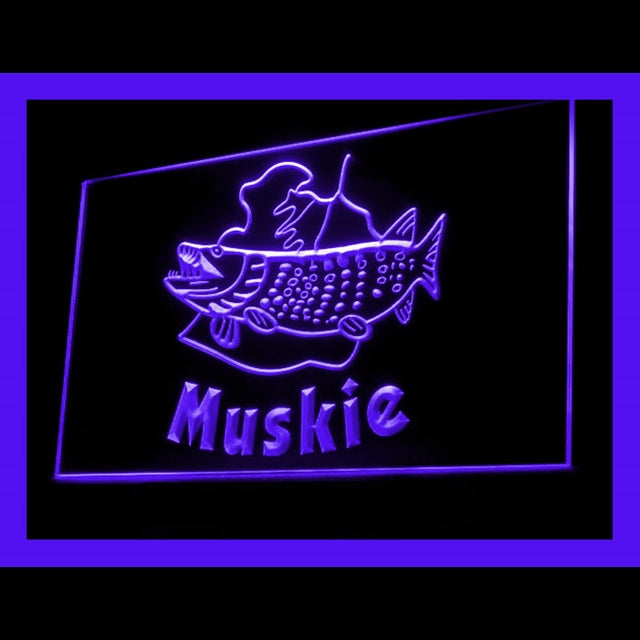 210146 Muskie Fish Fishing Home Decor Shop Home Decor Open Display illuminated Night Light Neon Sign 16 Color By Remote