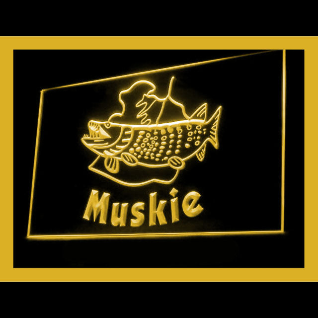 210146 Muskie Fish Fishing Home Decor Shop Home Decor Open Display illuminated Night Light Neon Sign 16 Color By Remote