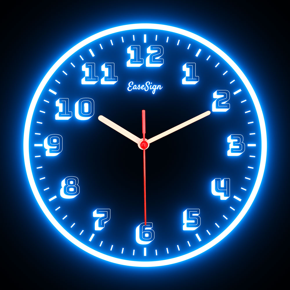 25ck0003 EaseSign Home Decor LED Light Flexible Flex illuminated Neon Wall Clock 7 Colors 10"