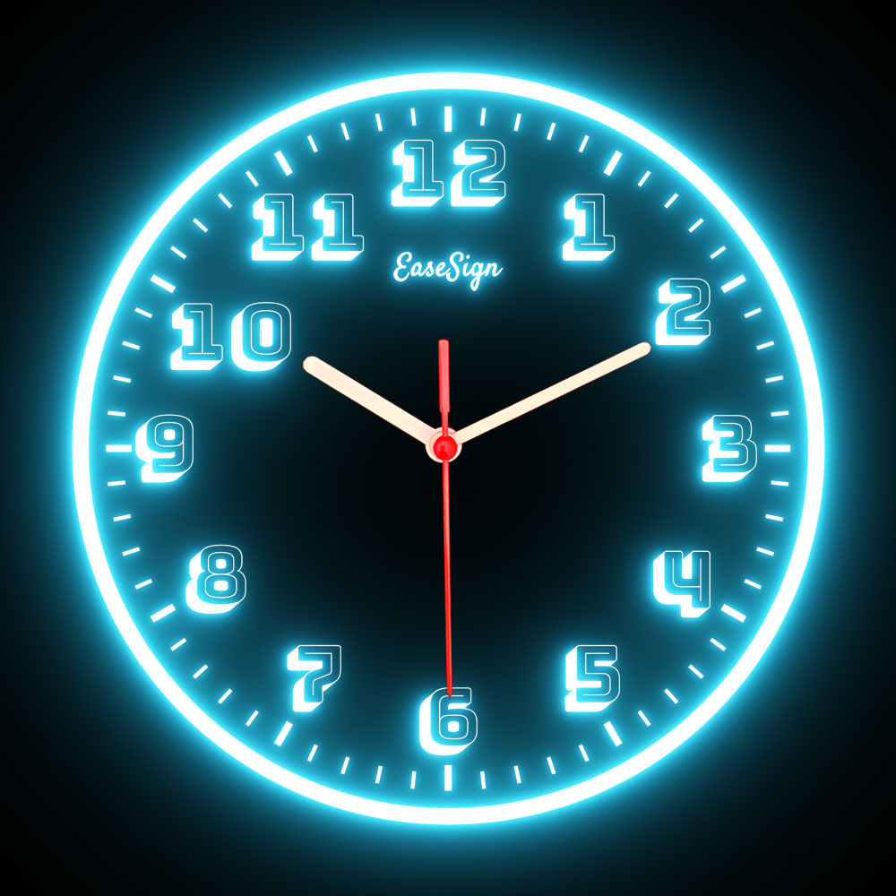 25ck0003 EaseSign Home Decor LED Light Flexible Flex illuminated Neon Wall Clock 7 Colors 10"