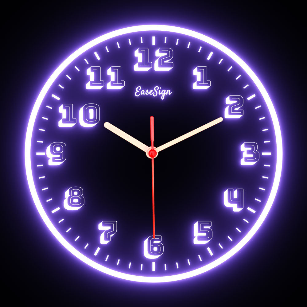 25ck0003 EaseSign Home Decor LED Light Flexible Flex illuminated Neon Wall Clock 7 Colors 10"