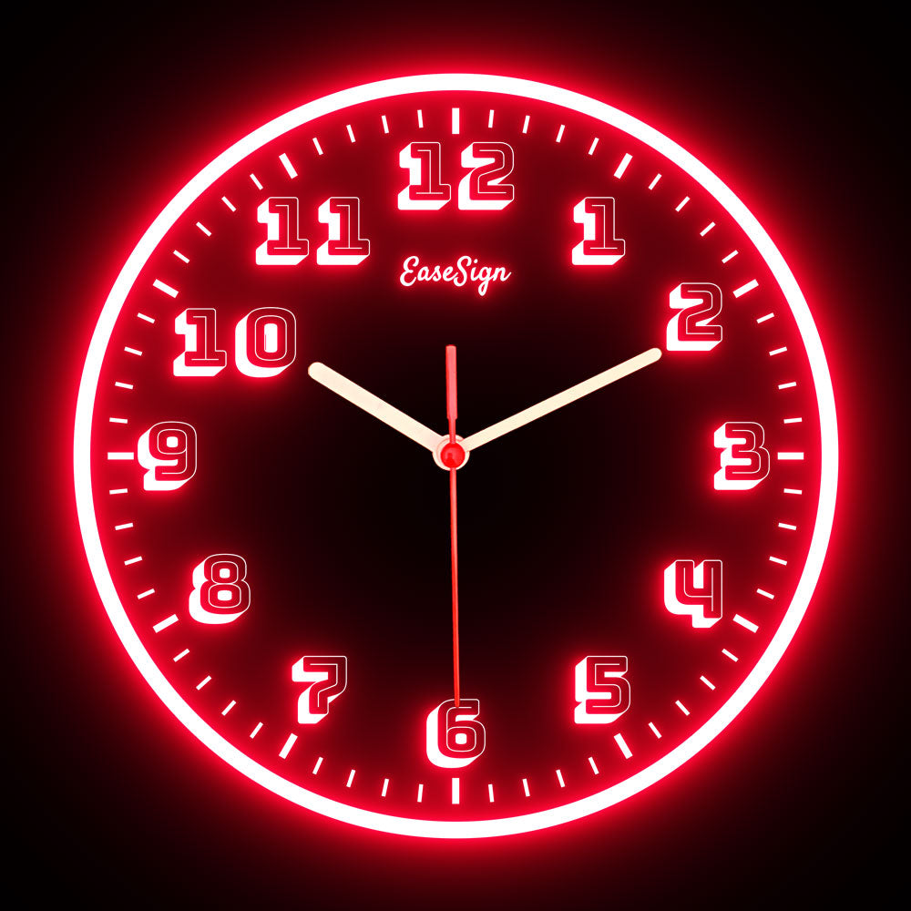 25ck0003 EaseSign Home Decor LED Light Flexible Flex illuminated Neon Wall Clock 7 Colors 10"