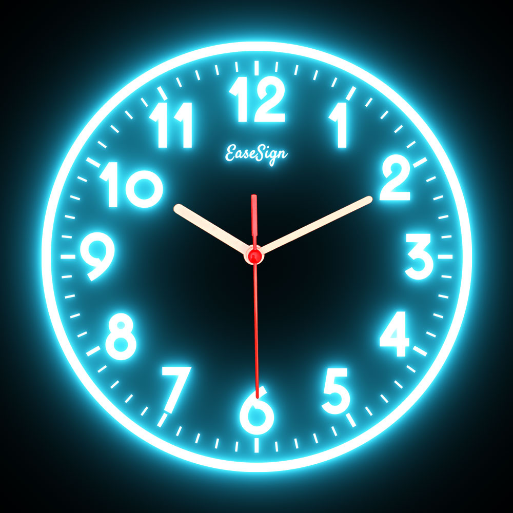 25ck0009 EaseSign Home Decor LED Light Flexible Flex illuminated Neon Wall Clock 7 Colors 10"