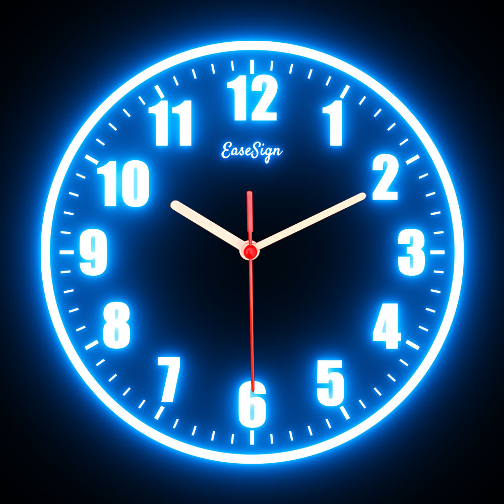 25ck0010 EaseSign Home Decor LED Light Flexible Flex illuminated Neon Wall Clock 7 Colors 10"