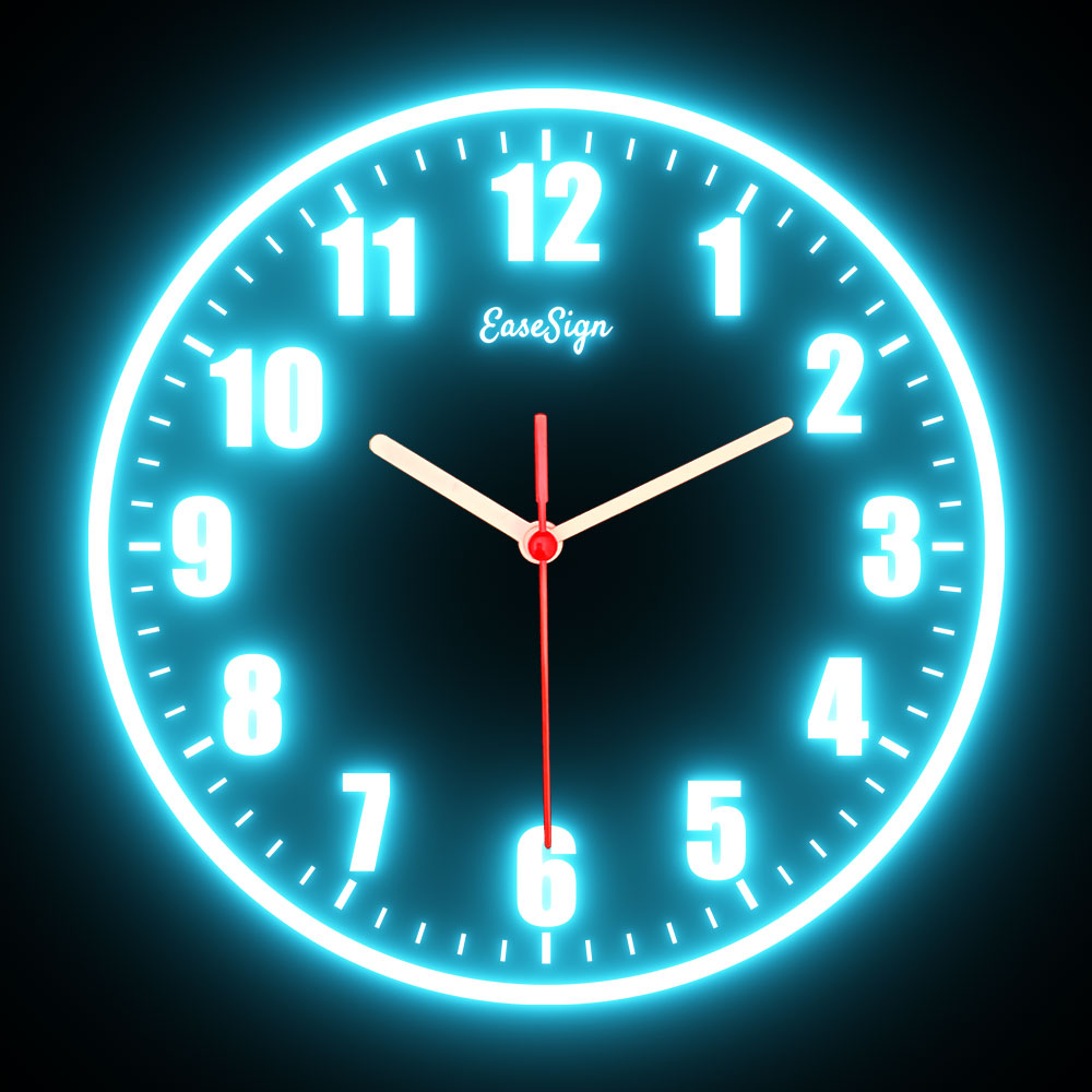 25ck0010 EaseSign Home Decor LED Light Flexible Flex illuminated Neon Wall Clock 7 Colors 10"