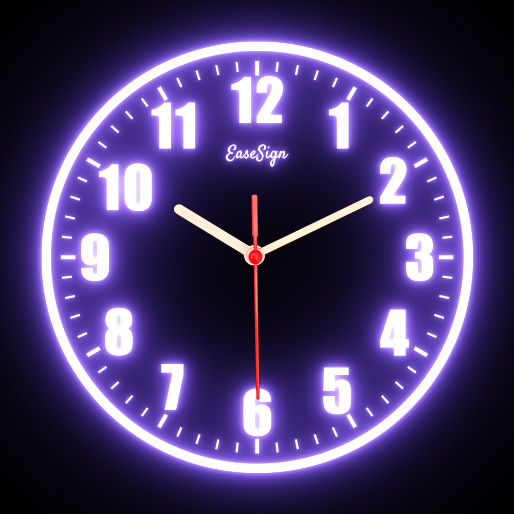 25ck0010 EaseSign Home Decor LED Light Flexible Flex illuminated Neon Wall Clock 7 Colors 10"