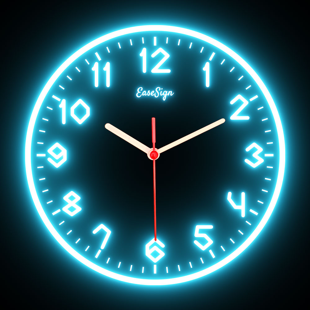 25ck0018 EaseSign Home Decor LED Light Flexible Flex illuminated Neon Wall Clock 7 Colors 10"