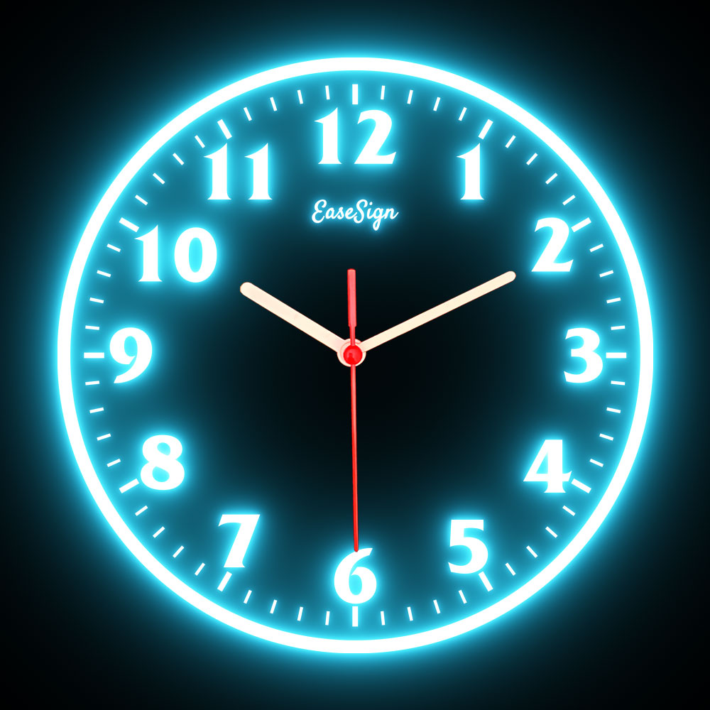 25ck0020 EaseSign Home Decor LED Light Flexible Flex illuminated Neon Wall Clock 7 Colors 10"