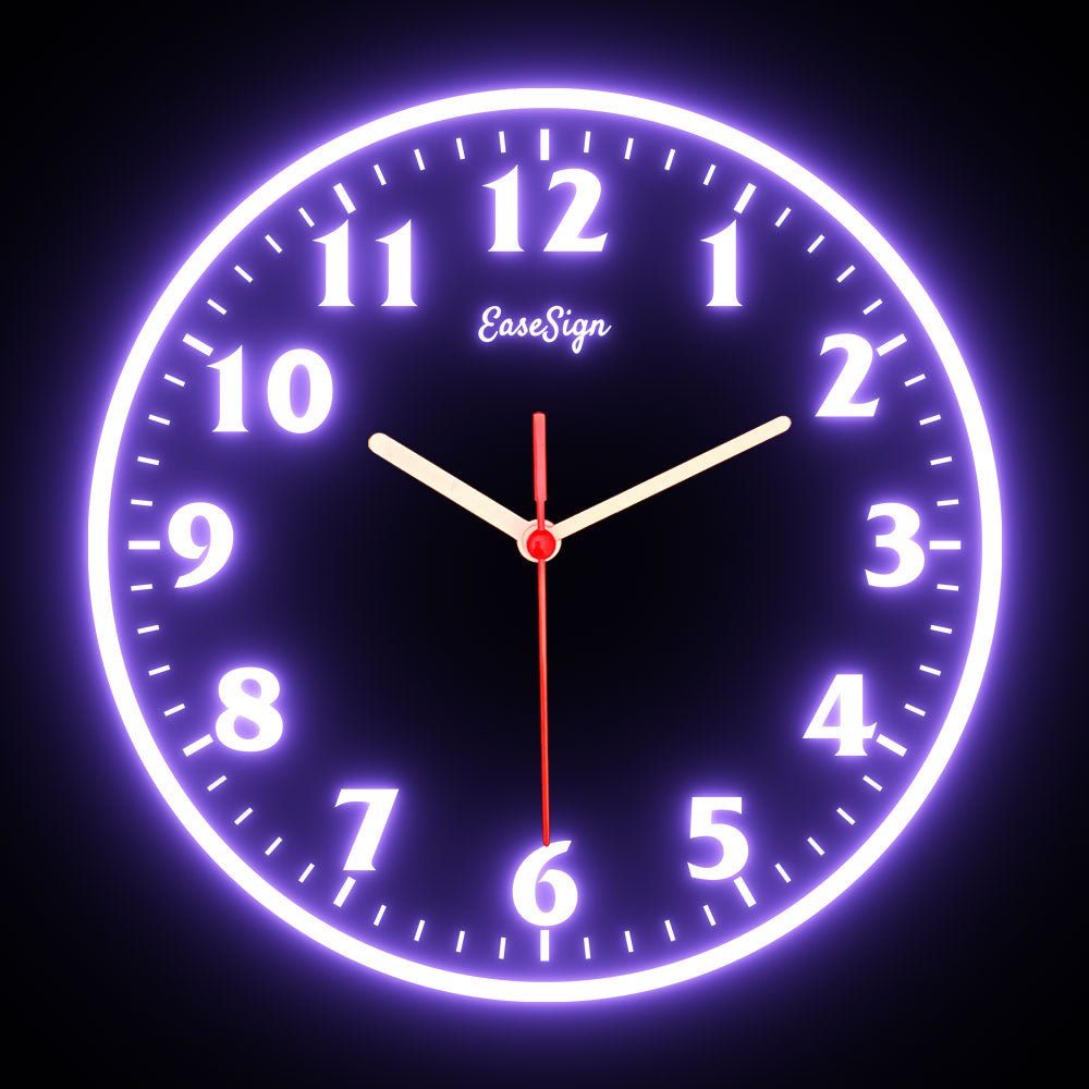 25ck0020 EaseSign Home Decor LED Light Flexible Flex illuminated Neon Wall Clock 7 Colors 10"