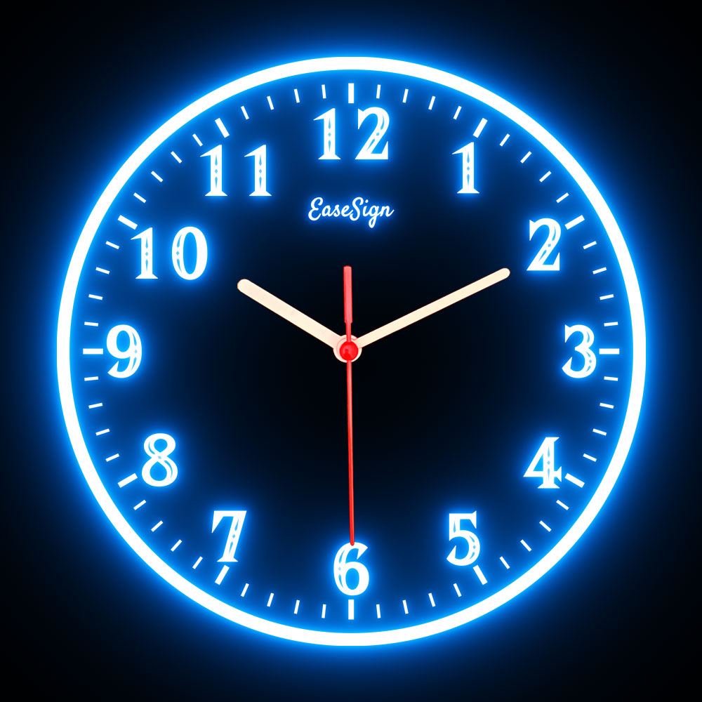25ck0021 EaseSign Home Decor LED Light Flexible Flex illuminated Neon Wall Clock 7 Colors 10"
