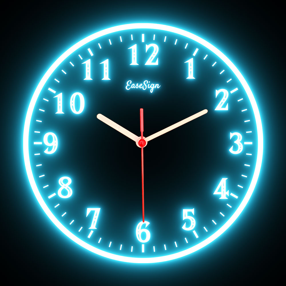 25ck0021 EaseSign Home Decor LED Light Flexible Flex illuminated Neon Wall Clock 7 Colors 10"