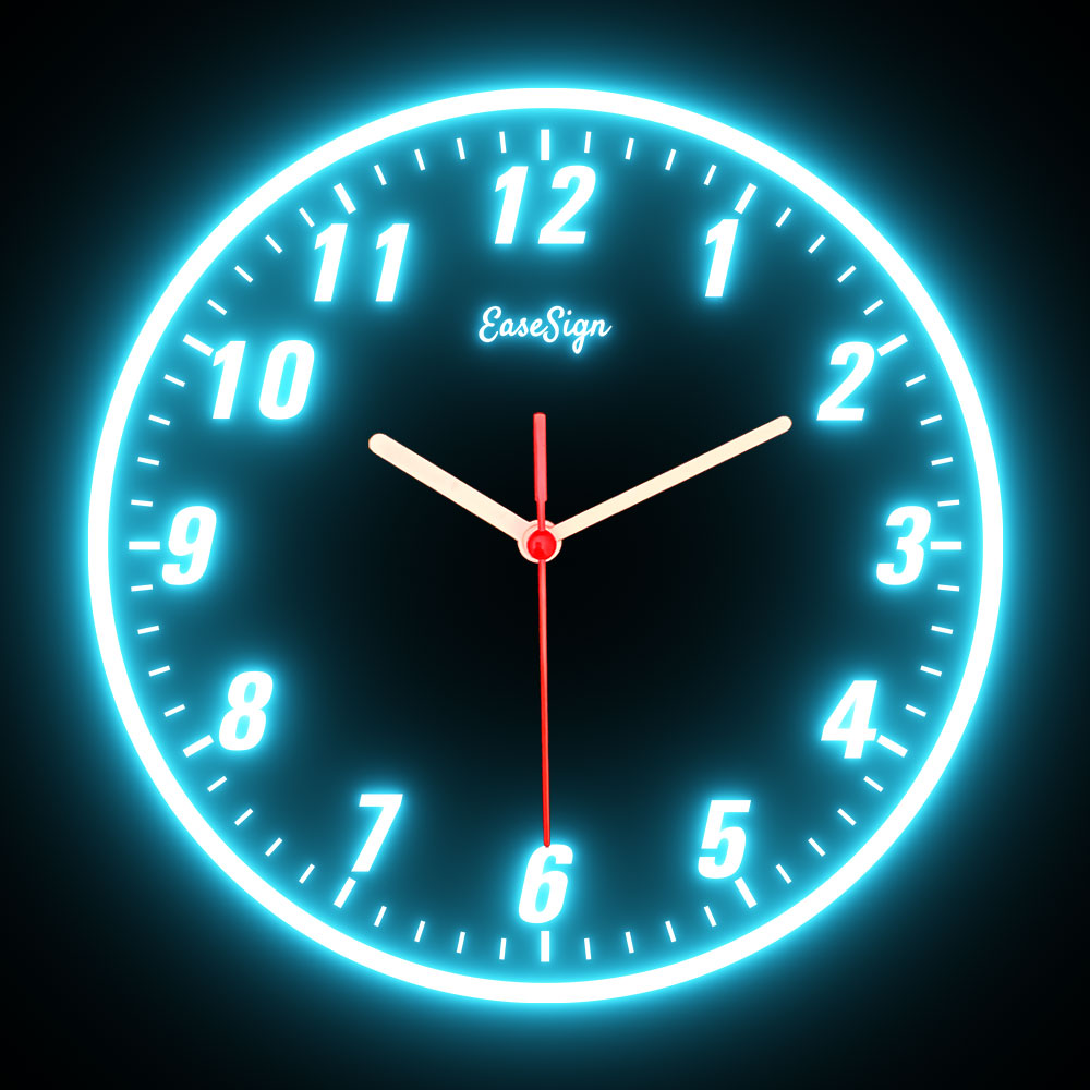 25ck0022 EaseSign Home Decor LED Light Flexible Flex illuminated Neon Wall Clock 7 Colors 10"