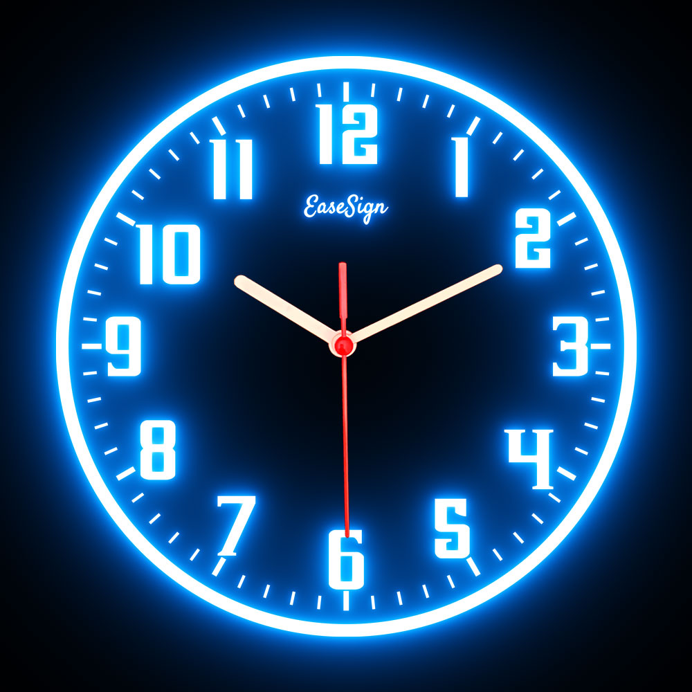 25ck0025 EaseSign Home Decor LED Light Flexible Flex illuminated Neon Wall Clock 7 Colors 10"