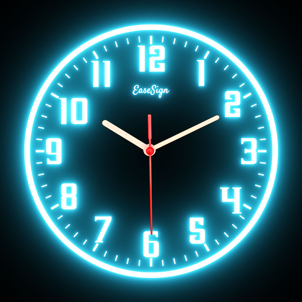 25ck0025 EaseSign Home Decor LED Light Flexible Flex illuminated Neon Wall Clock 7 Colors 10"