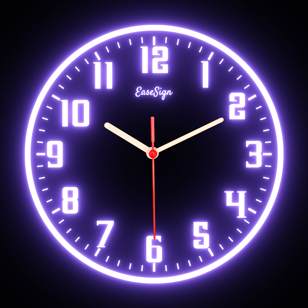 25ck0025 EaseSign Home Decor LED Light Flexible Flex illuminated Neon Wall Clock 7 Colors 10"