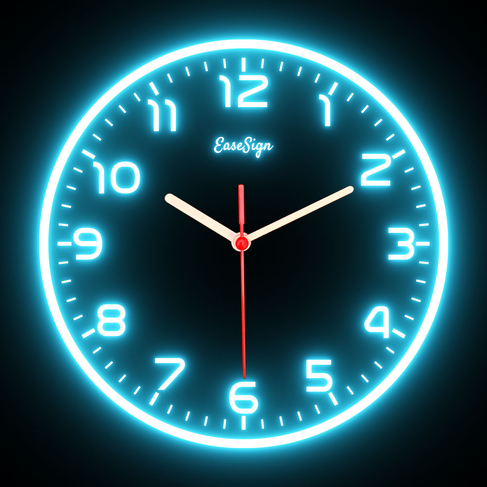 25ck0026 EaseSign Home Decor LED Light Flexible Flex illuminated Neon Wall Clock 7 Colors 10"