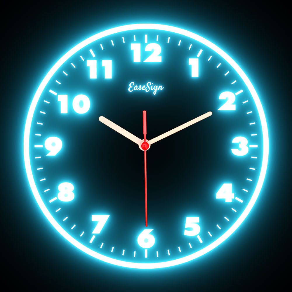 25ck0030 EaseSign Home Decor LED Light Flexible Flex illuminated Neon Wall Clock 7 Colors 10"