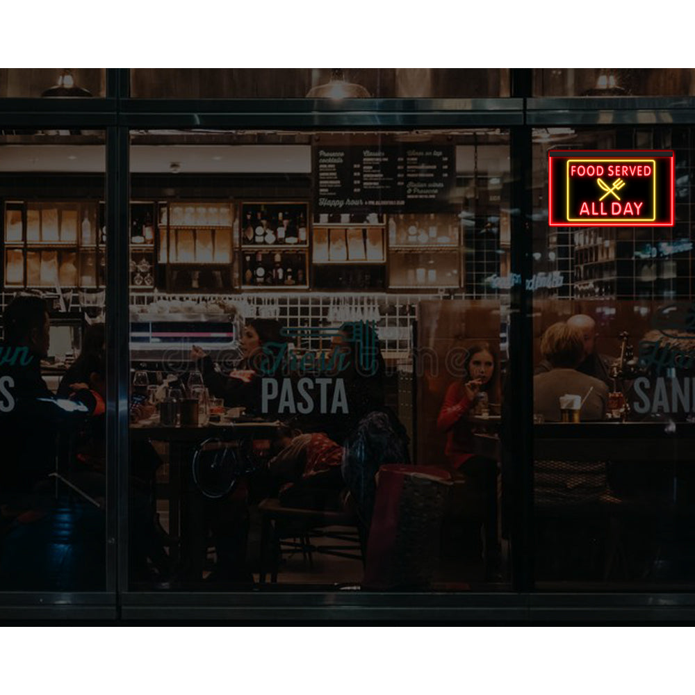 DC110004 Food Served All Day Restaurant Cafe Open Home Decor Display illuminated Night Light Neon Sign Dual Color