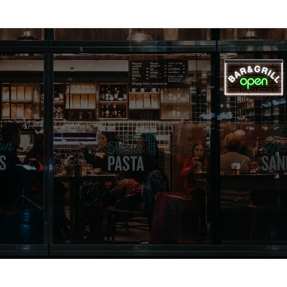 DC110023 Bar & Grill OPEN Cafe BBQ Restaurant Home Decor Display illuminated Night Light Neon Sign Dual Color
