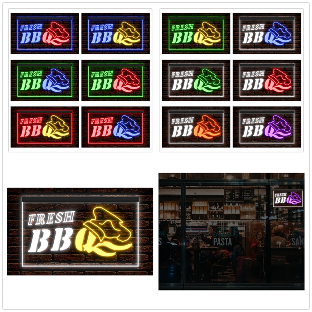DC110025 Fresh BBQ Bar Grill Cafe Restaurant Open Home Decor Display illuminated Night Light Neon Sign Dual Color