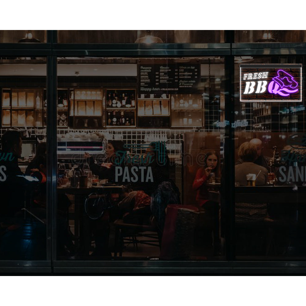 DC110025 Fresh BBQ Bar Grill Cafe Restaurant Open Home Decor Display illuminated Night Light Neon Sign Dual Color