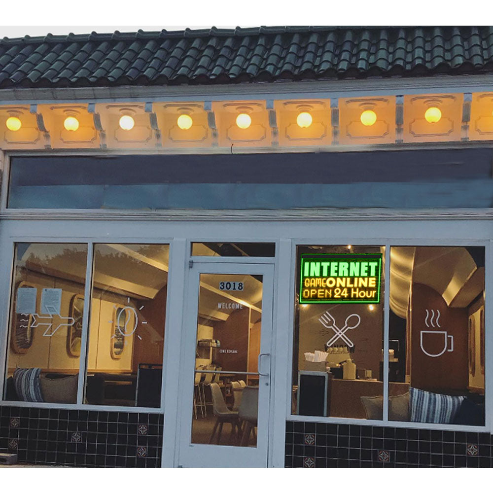 DC130053 OPEN Internet Cafe 24 Hours Bar Home Decor Display illuminated Night Light Neon Sign Dual Color