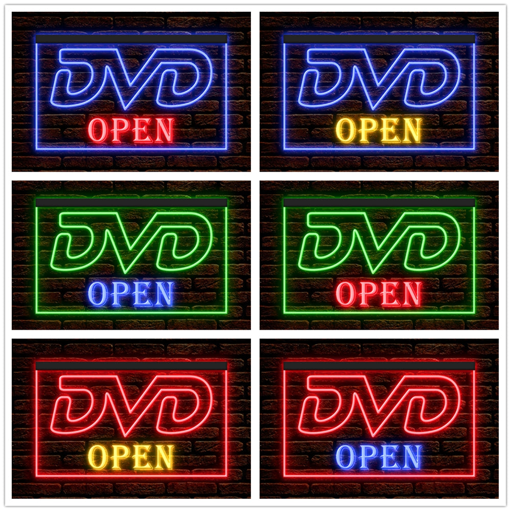 DC140007 DVD Open Disc Shop Video Movie CD Store Display illuminated Night Light Neon Sign Dual Color