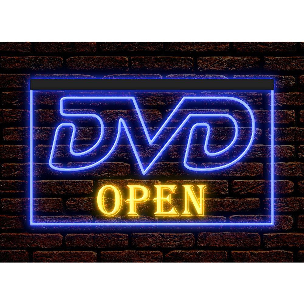 DC140007 DVD Open Disc Shop Video Movie CD Store Display illuminated Night Light Neon Sign Dual Color