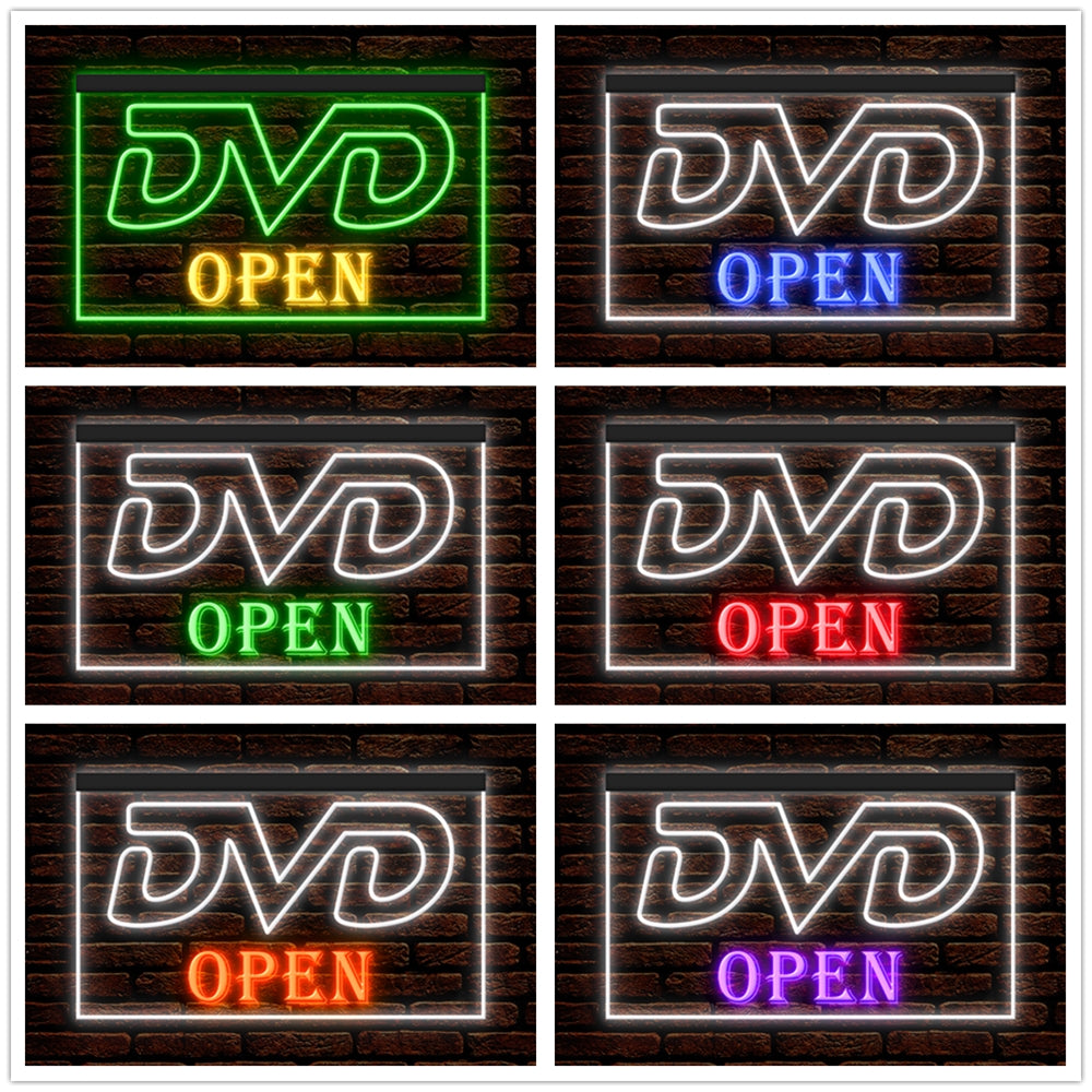DC140007 DVD Open Disc Shop Video Movie CD Store Display illuminated Night Light Neon Sign Dual Color
