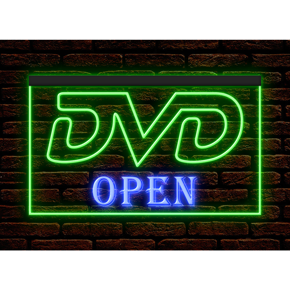 DC140007 DVD Open Disc Shop Video Movie CD Store Display illuminated Night Light Neon Sign Dual Color
