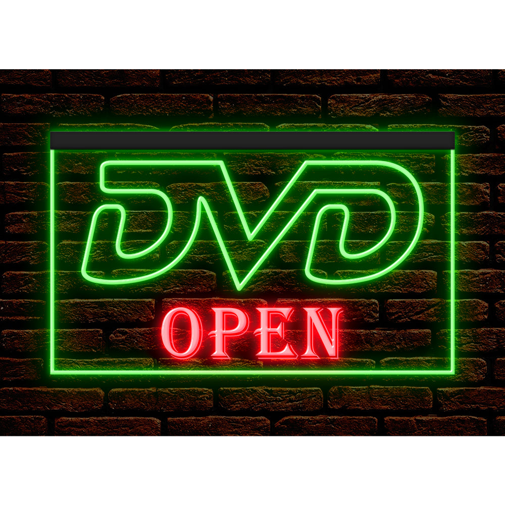 DC140007 DVD Open Disc Shop Video Movie CD Store Display illuminated Night Light Neon Sign Dual Color