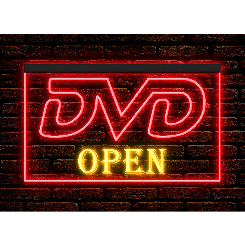 DC140007 DVD Open Disc Shop Video Movie CD Store Display illuminated Night Light Neon Sign Dual Color