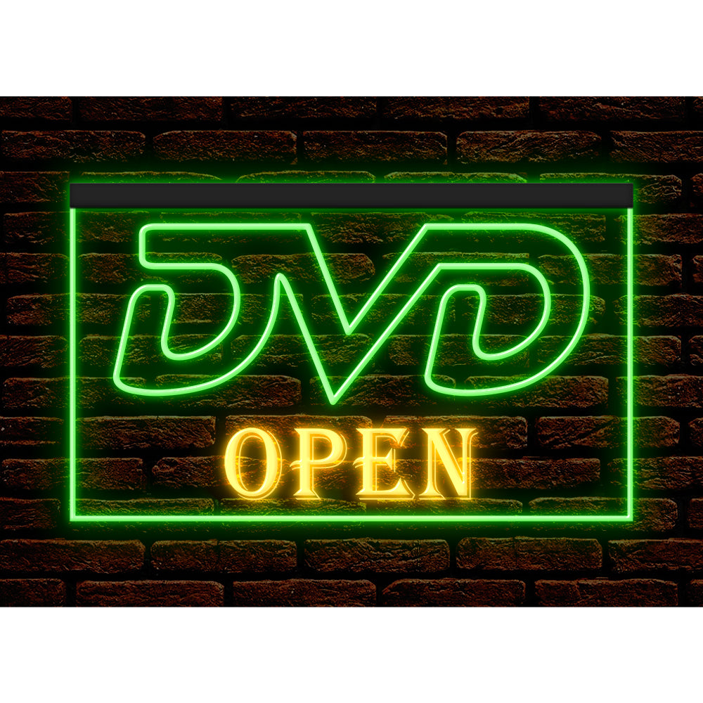 DC140007 DVD Open Disc Shop Video Movie CD Store Display illuminated Night Light Neon Sign Dual Color