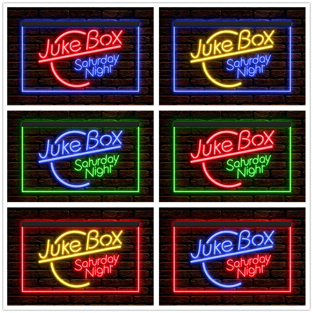 DC140011 Juke Box Saturday Night Bar Pub Shop Open Display illuminated Night Light Neon Sign Dual Color