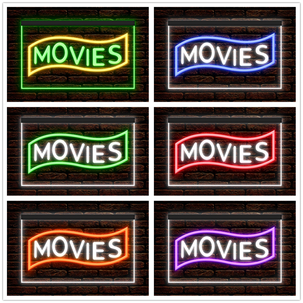 DC140089 Movies Home Theater Cinema DVD Shop Display illuminated Night Light Neon Sign Dual Color